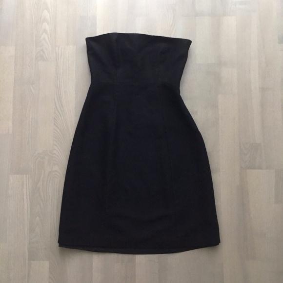 Theory Strapless Sheath Jacquard Little Black Dress w Subtle Floral Print - Picture 2 of 8